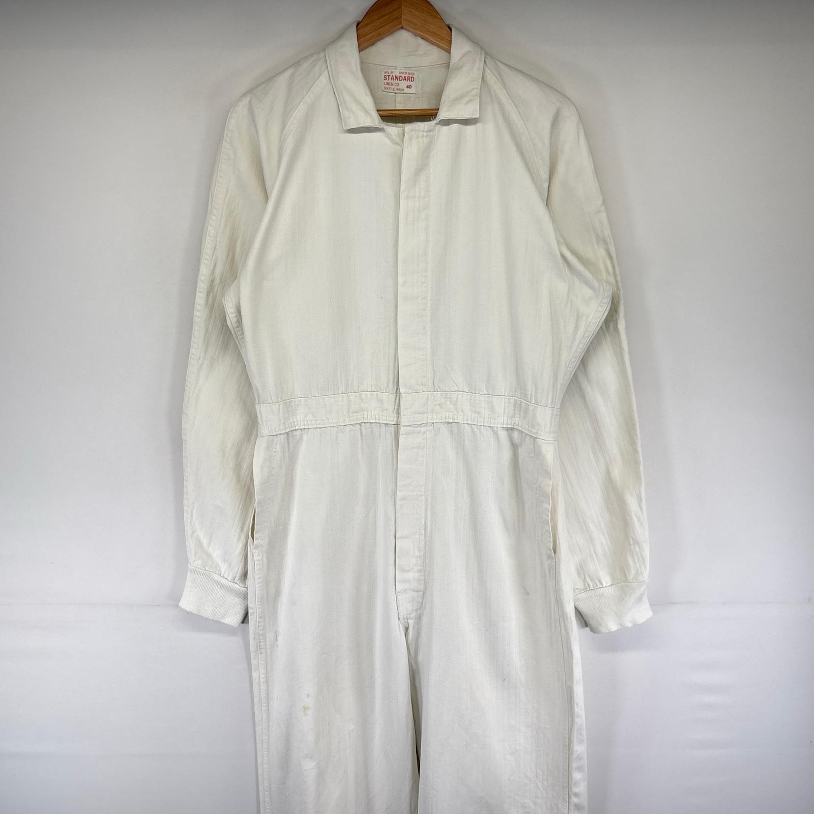 古着 60's/60年代 ヴィンテージ STANDARD LINEN CO. ツナギ ヘリンボーンツイル 長袖 ワーク オールインワン 40 ホワイト系 メンズ 【中古】|古着屋NIKKU