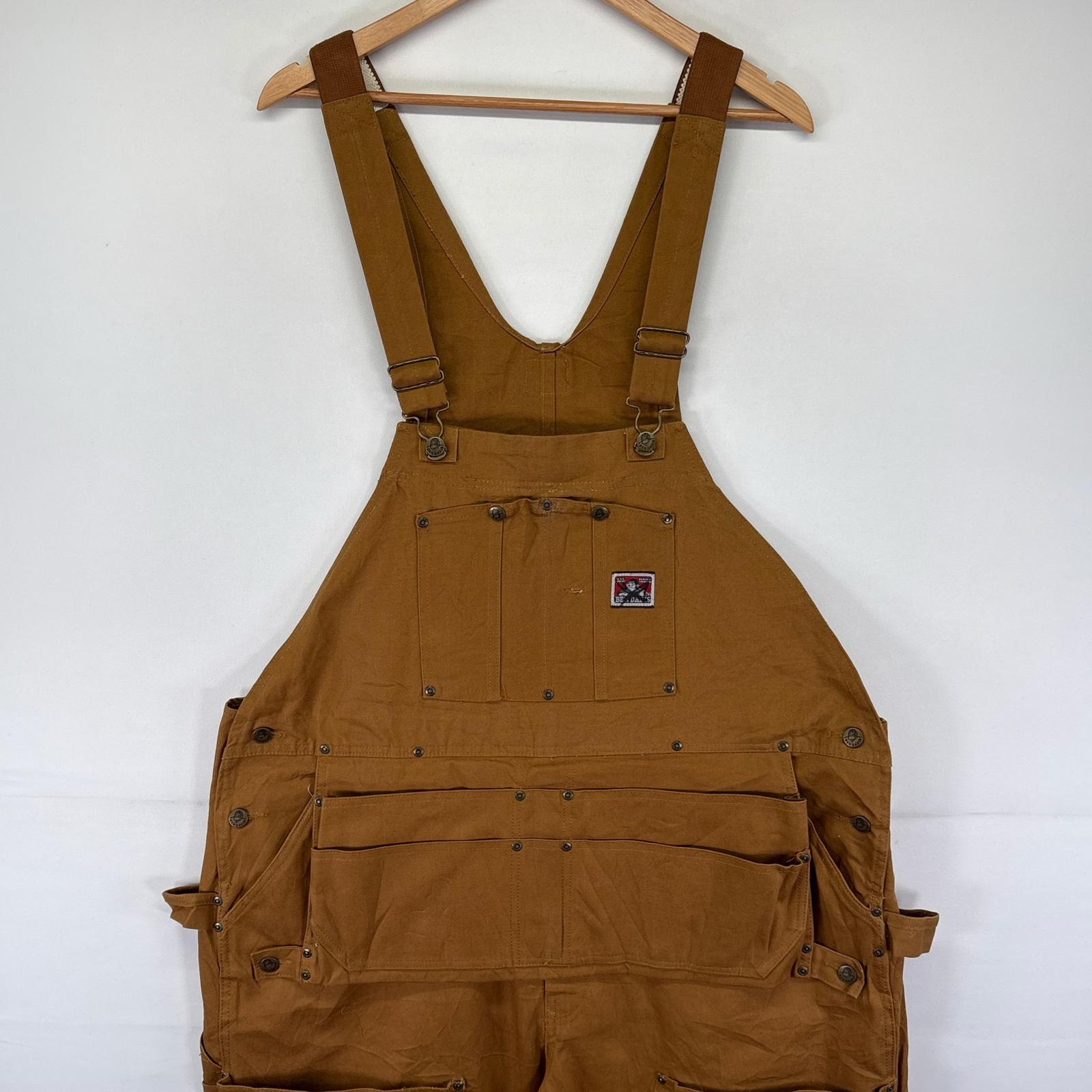 古着 美品 BEN DAVIS ダック オーバーオール ワーク エプロン付 デッドストック タグ付 大きいサイズ W46 L32 ブラウン系 メンズ 【中古】｜古着屋NIKKU