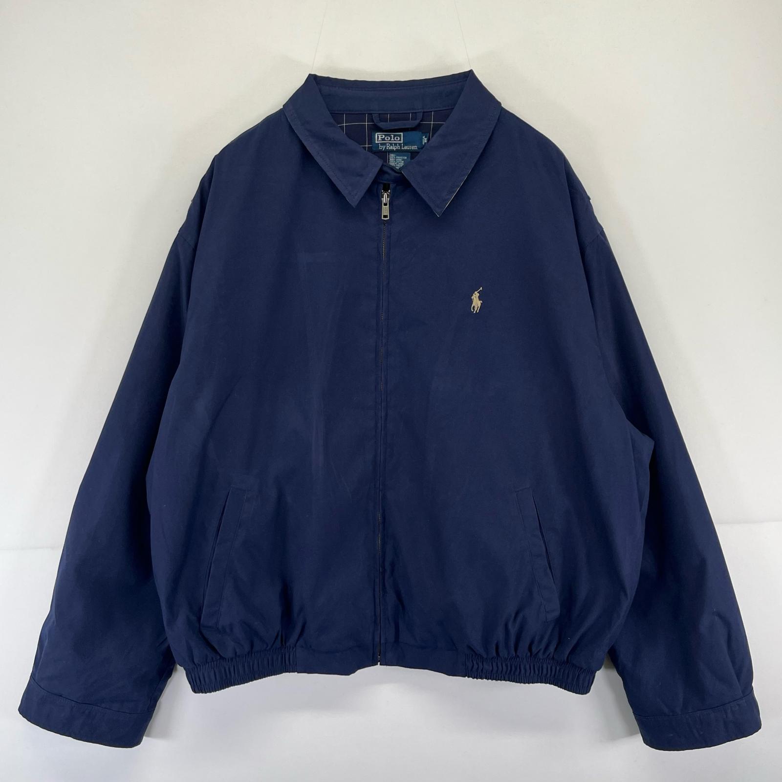 古着 ポロバイラルフローレン Polo by Ralph Lauren ジャケット ワンポイント 刺繍 スウィングトップ 2XL ネイビー系 メンズ 【中古】｜古着屋NIKKU