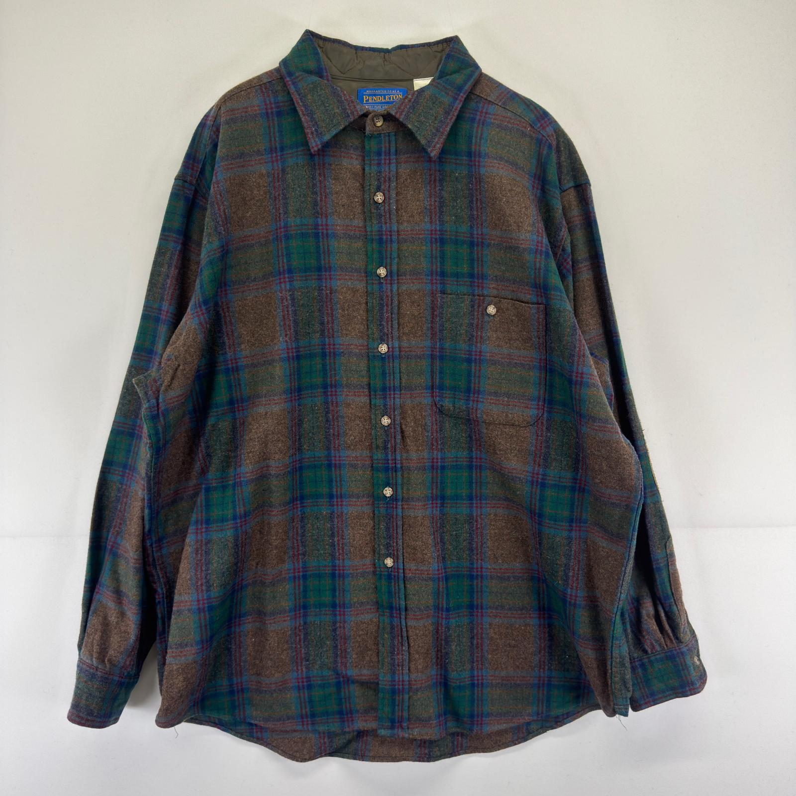 古着 90's/90年代 ペンドルトン PENDLETON USA製 長袖シャツ ウール チェック ポケット XL グリーン系 チェック メンズ 【中古】｜古着屋NIKKU