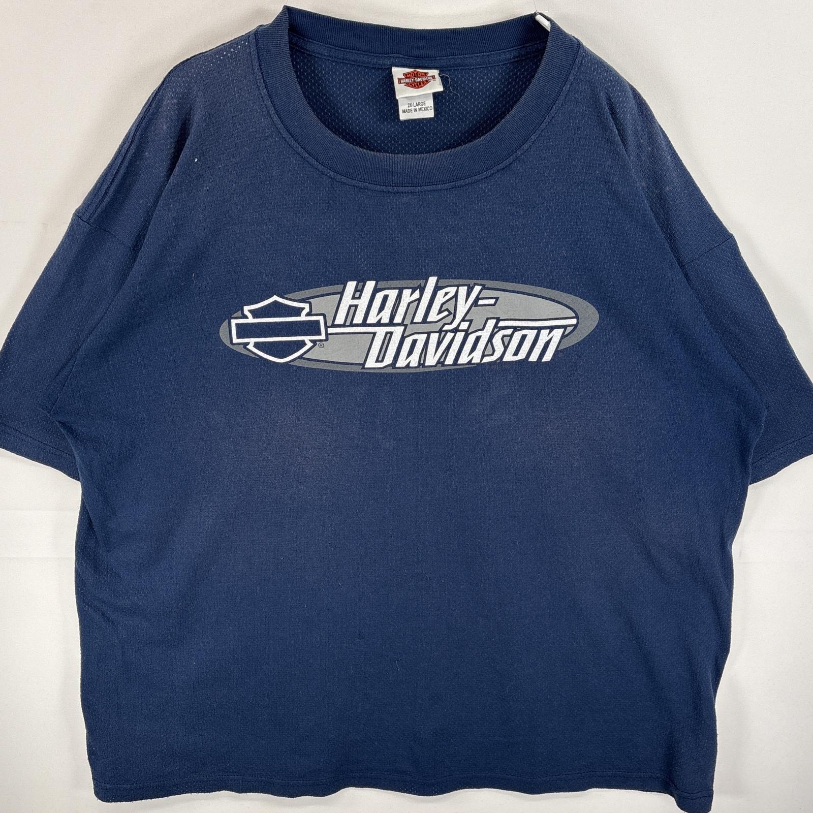 古着 ハーレーダビッドソン HARLEY DAVIDSON 半袖Tシャツ シースルー 両面プリント コピーライト@2007 2XL ネイビー メンズ 【中古】