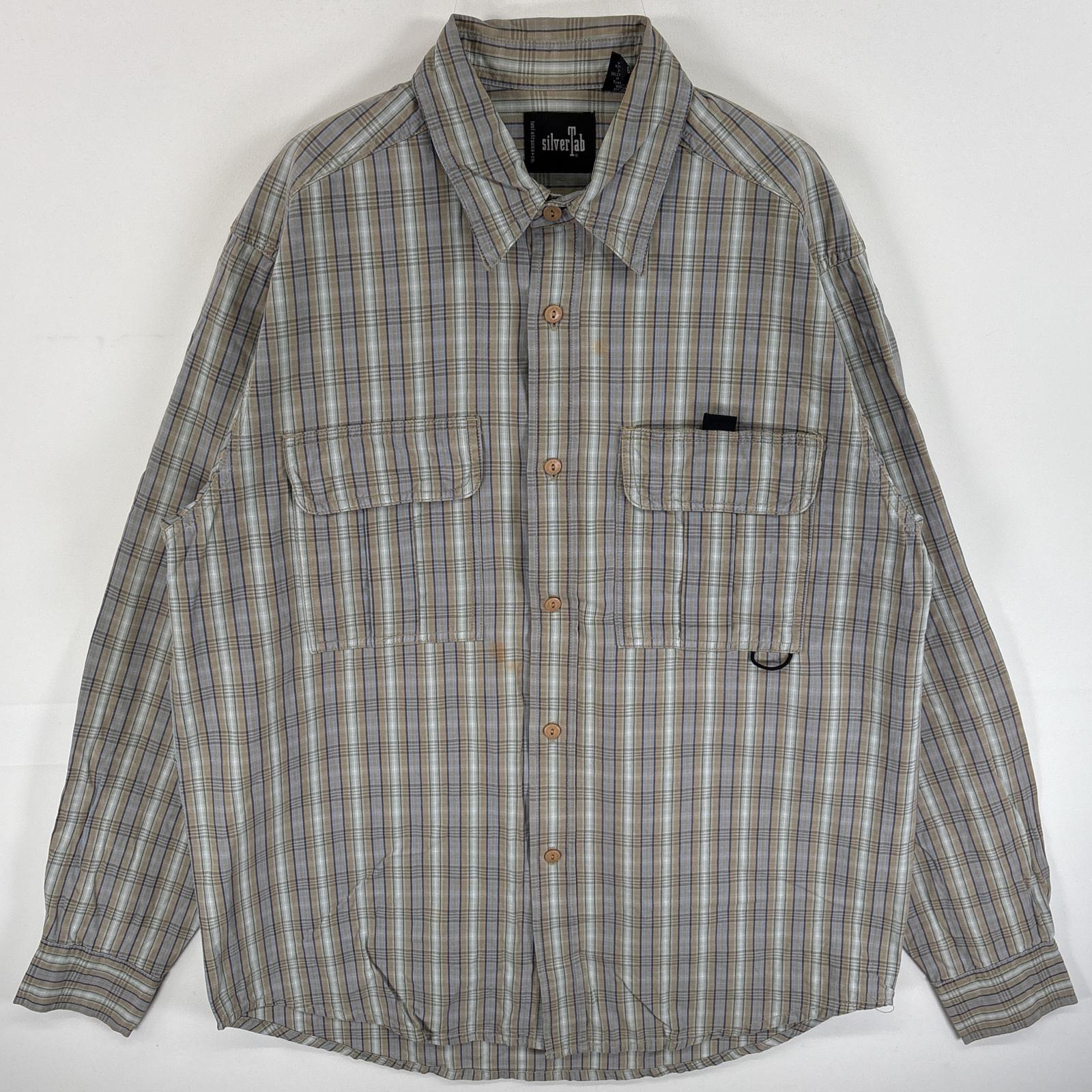 古着 90's/90年代 リーバイス Levi's 長袖シャツ フラップポケ シルバータブ ブランドボタン M グリーン系 ストライプ メンズ 【中古】