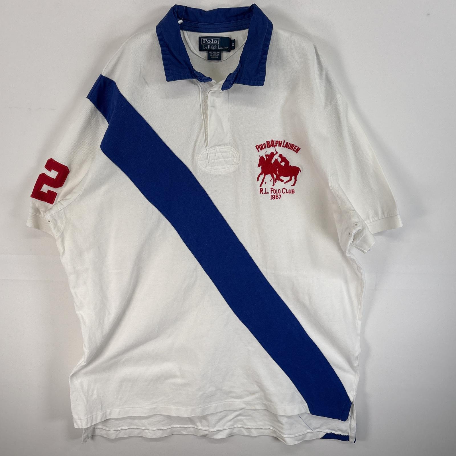 古着 ポロバイラルフローレン Polo by Ralph Lauren 鹿の子 半袖 ラガーシャツ ビッグポニー 大きいサイズ XL ホワイト系 ツートン メンズ 【中古】