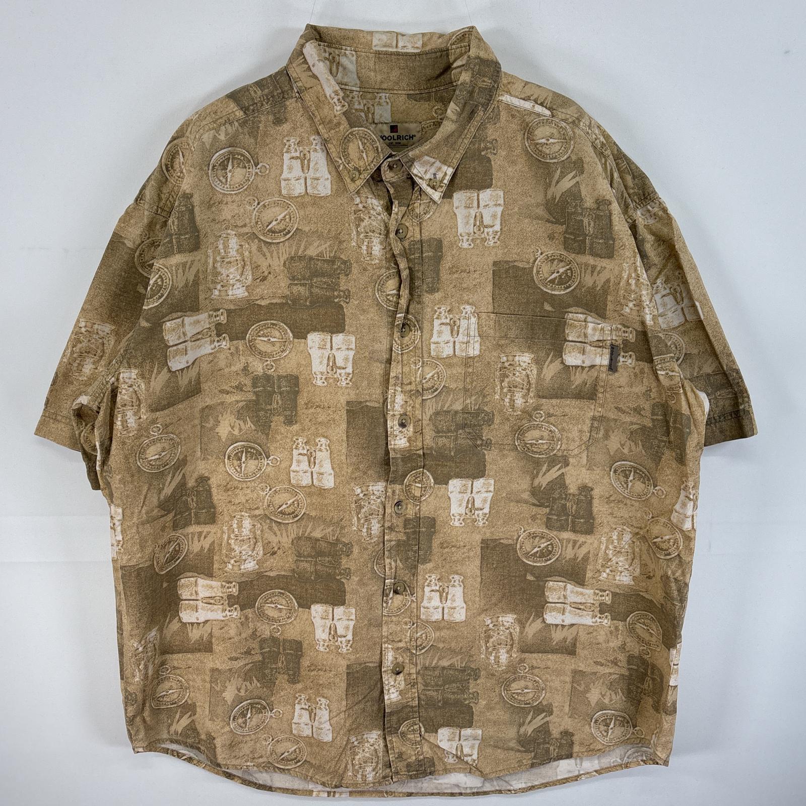 90s 00s WOOLRICH コットン BD 半袖シャツ 釣り 魚柄 USA c51df9738e3c136abe6423dfc66ce7