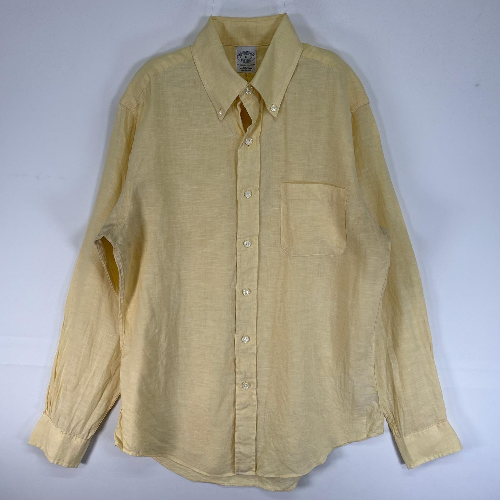 古着 ブルックスブラザーズ Brooks Brothers 長袖シャツ IRISH LINEN 胸ポケ ボタンダウン M イエロー系 無地 メンズ 【中古】
