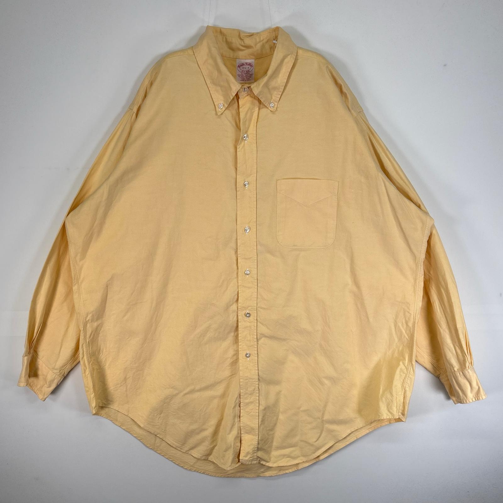 古着 80's～90's/80年代～90年代 ヴィンテージ ブルックスブラザーズ Brooks Brothers 長袖シャツ 胸ポケ ボタンダウン USA製 XL イエロー系 無地 メンズ 【中古】