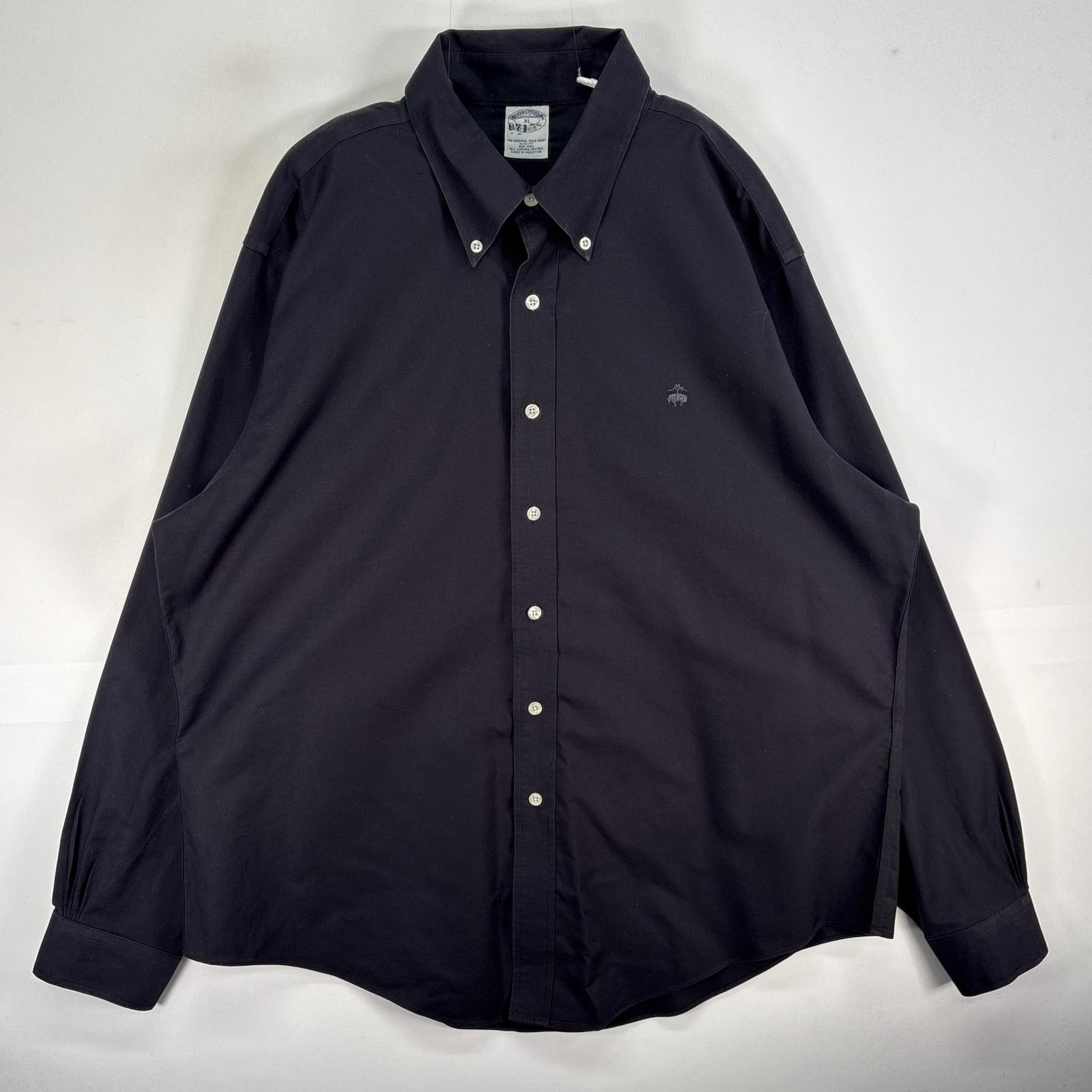 古着 ブルックスブラザーズ Brooks Brothers 長袖シャツ ロゴ 刺繍 SLIM FIT ボタンダウン XL ブラック系 無地 メンズ 【中古】