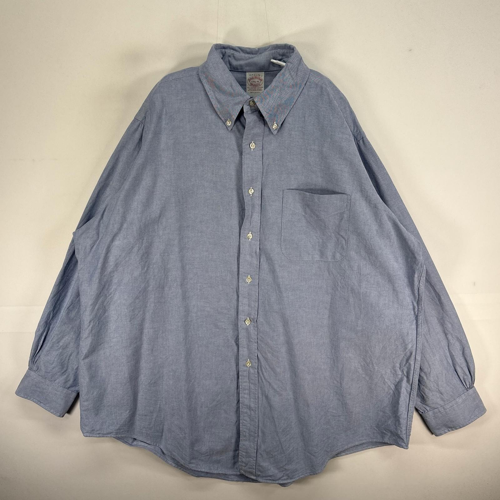 古着 ブルックスブラザーズ Brooks Brothers 長袖シャツ USA製 Makers ボタンダウン XL ブルー系 無地 メンズ 【中古】