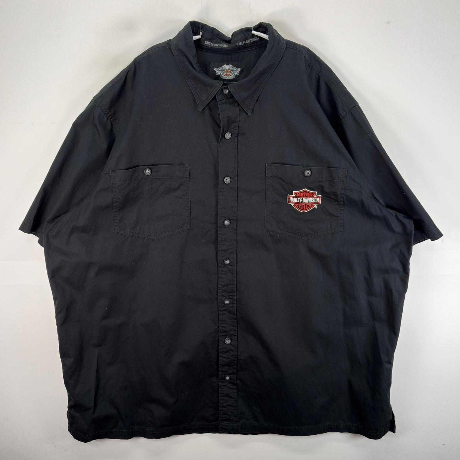 古着 ハーレーダビッドソン HARLEY DAVIDSON 半袖シャツ 胸ポケット バックロゴ 3XL ブラック系 メンズ 【中古】