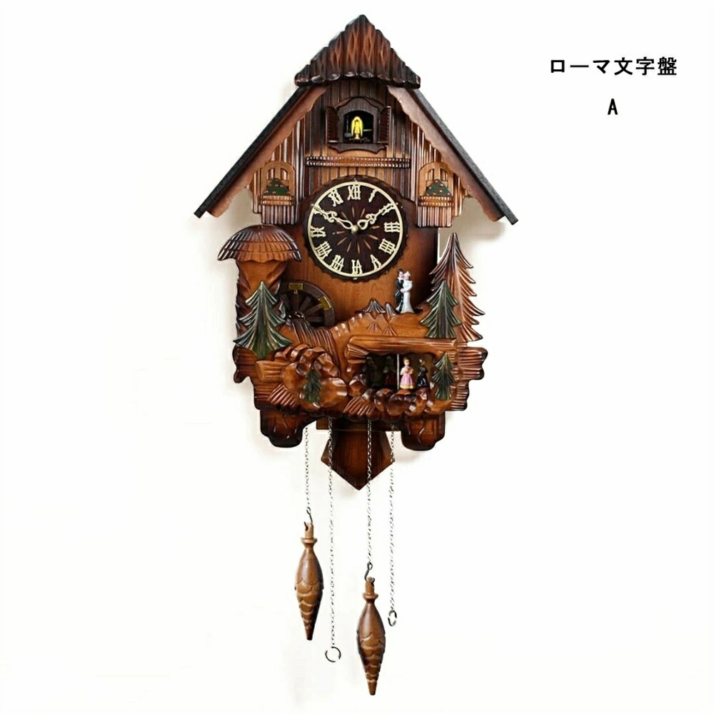 鳩時計 刻まれた鳩時計 掛け時計 壁掛け 純木 リビングルームの創造的なカッコウの時計 正確、手作り、クォーツ時計のキッチンの装飾レストランカフェホテルのオフィスの装飾