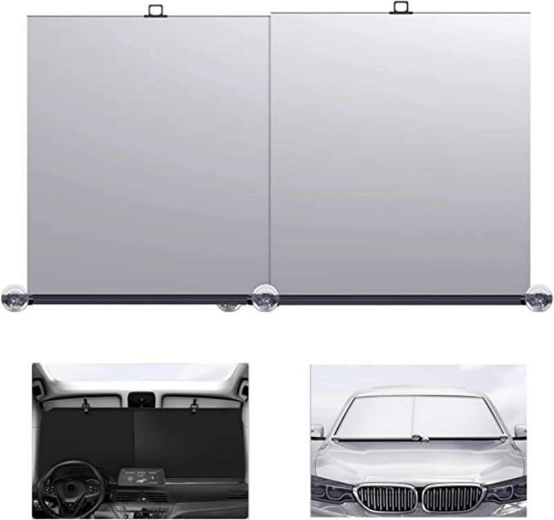 車用 サンシェード 車 フロント日除け 遮? 車載 遮光シェード ガラスサンシェード ロール式 ２点セット 遮光 遮熱 車内温度下げ UVカット自動伸縮 収納簡単 高さと広さ調整可能 多車種対応
