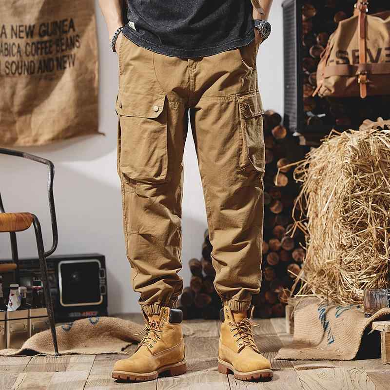 ジョガー カーゴパンツ メンズ 大きいサイズ 男性 紳士 春秋 綿 抗菌 カジュアル マウンテン ルーズ ポケット レトロ キャメル 黒 グレー Dカン