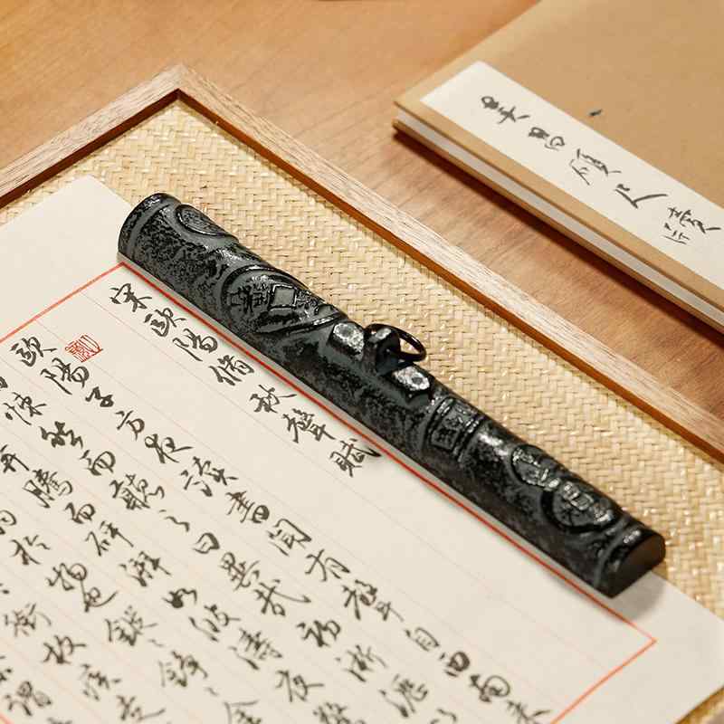 木製中国書道文鎮、1ペア、15cmブラシペンペイント真鍮ペーパー
