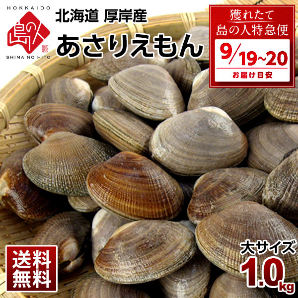 【楽天市場】【9月19日〜9月20日お届け】北海道 厚岸産 殻付 あさり 大サイズ 1.0kg(あさりえもん)最高鮮度でお届け【砂出し済】みそ汁、パエリア、酒蒸しにあさり 浅利 北海道 お取り寄せ 海鮮 味噌汁 具 大粒 産地直送【送料無料】 お取り寄せグルメ:島の人