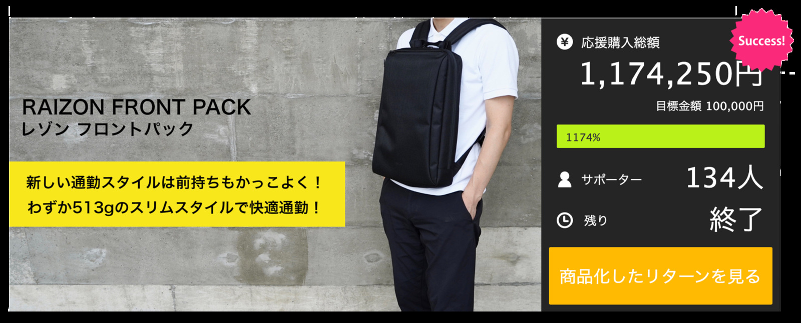 Makuakeで1,174%達成！わずか0.5kgの超軽量なビジネスリュックで通勤も