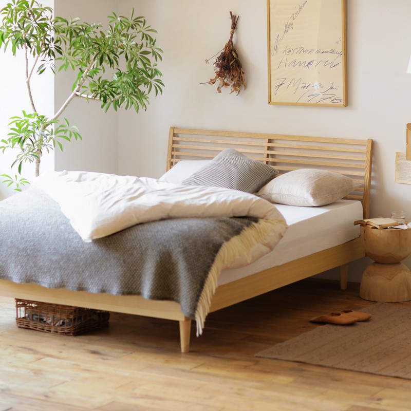 ベッド NOANA／NA スタンダード クイーンサイズ ナノテックプレミアム ポケットコイル マットレス付き 寝具 北欧 無垢材 ナチュラル