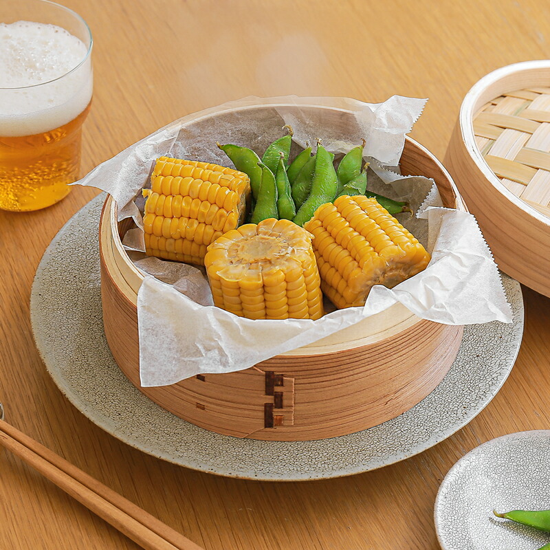 杉 中華せいろ 27cm 1段 セット 蓋付き 蒸籠 蒸篭 天然木 木製 竹 蒸し器 中華セイロ 蒸し料理 網代編み 蒸しかご セイロセット ナチュラル 蓋 身 あす着対応｜ReCENOインテリア