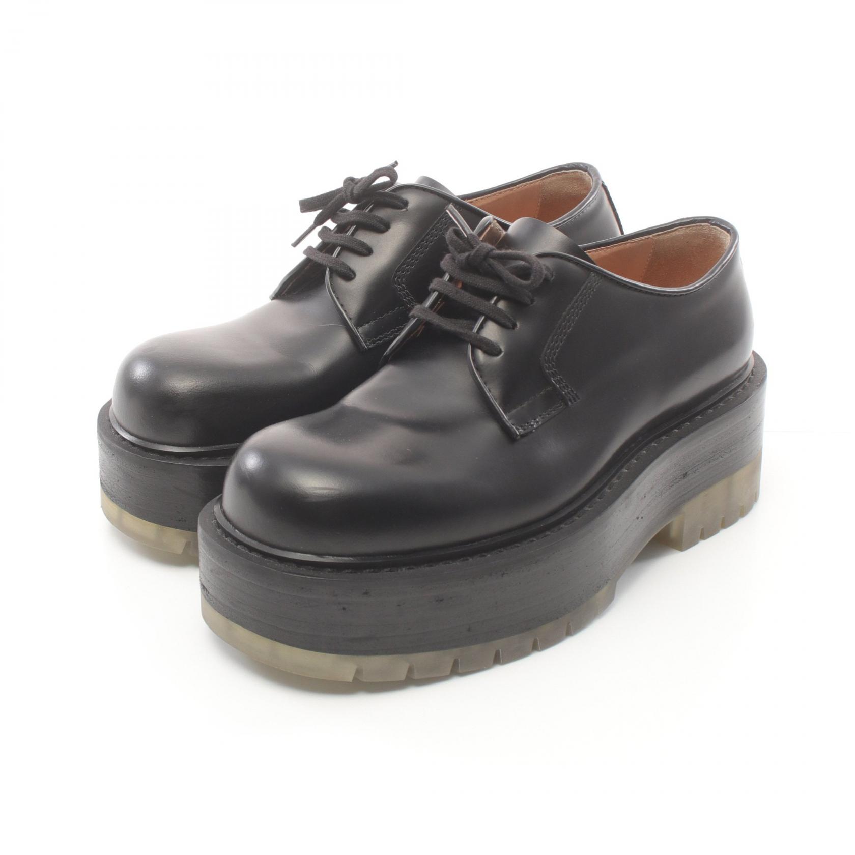 Bottega Veneta ブラック レザー フラット シューズ 39 BOTTEGA VENETA】新作レースアップシューズ レザー ストラット