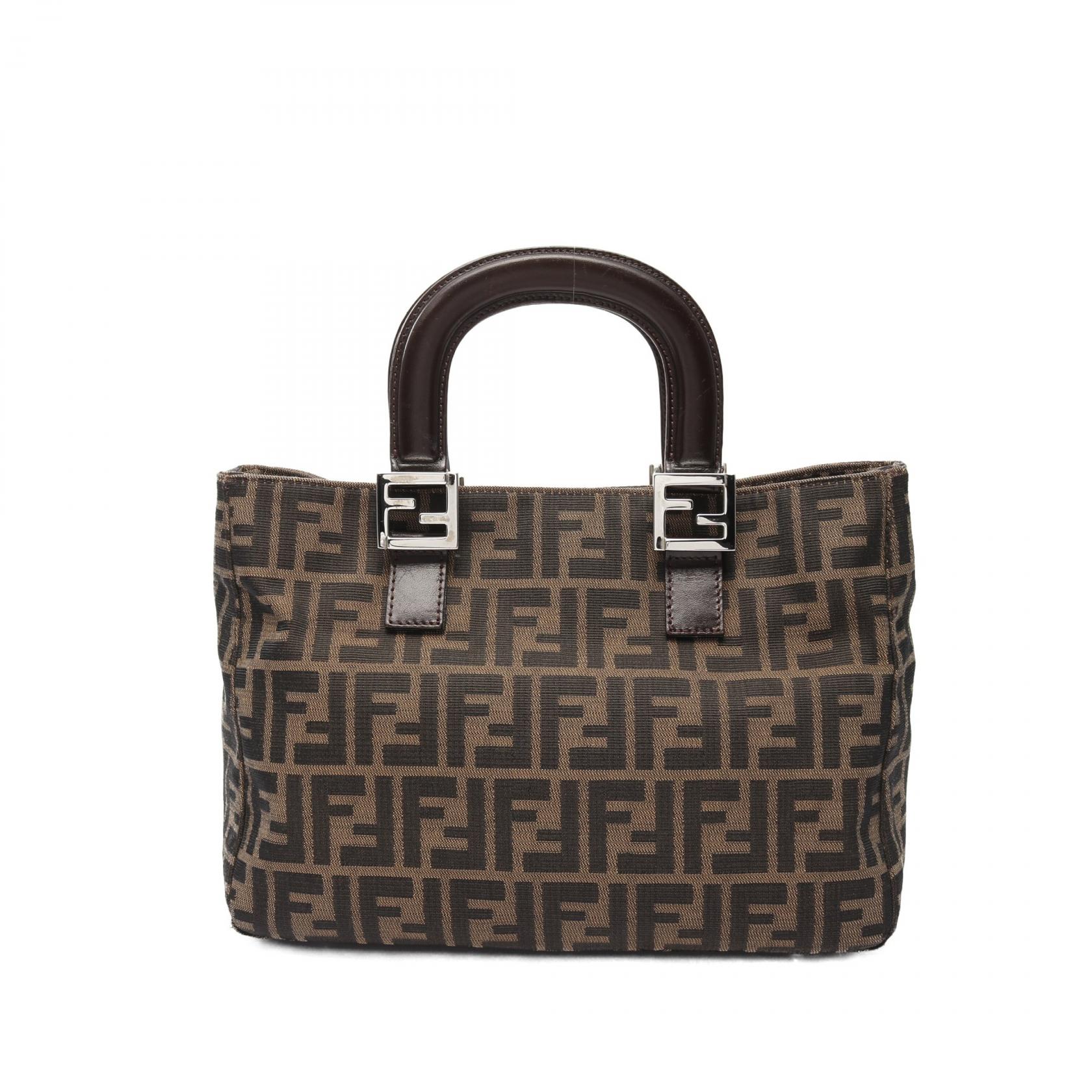 FENDIフェンディ ズッキーノトートバッグ キャンバスハンドバッグ ブラウン茶 FENDI/フェンディ】 ズッキーノ トートバッグ キャンバス/レザー