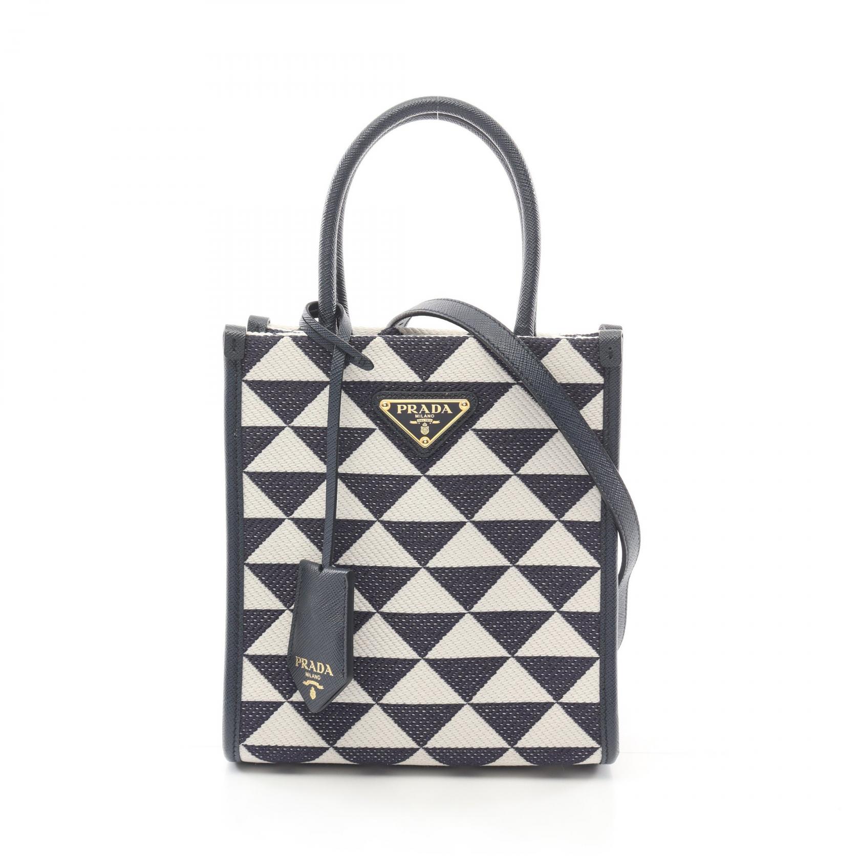 PRADA ブラックキャンバス ハンドバッグ ブラック スモール コットンキャンバス ハンドバッグ | PRADA