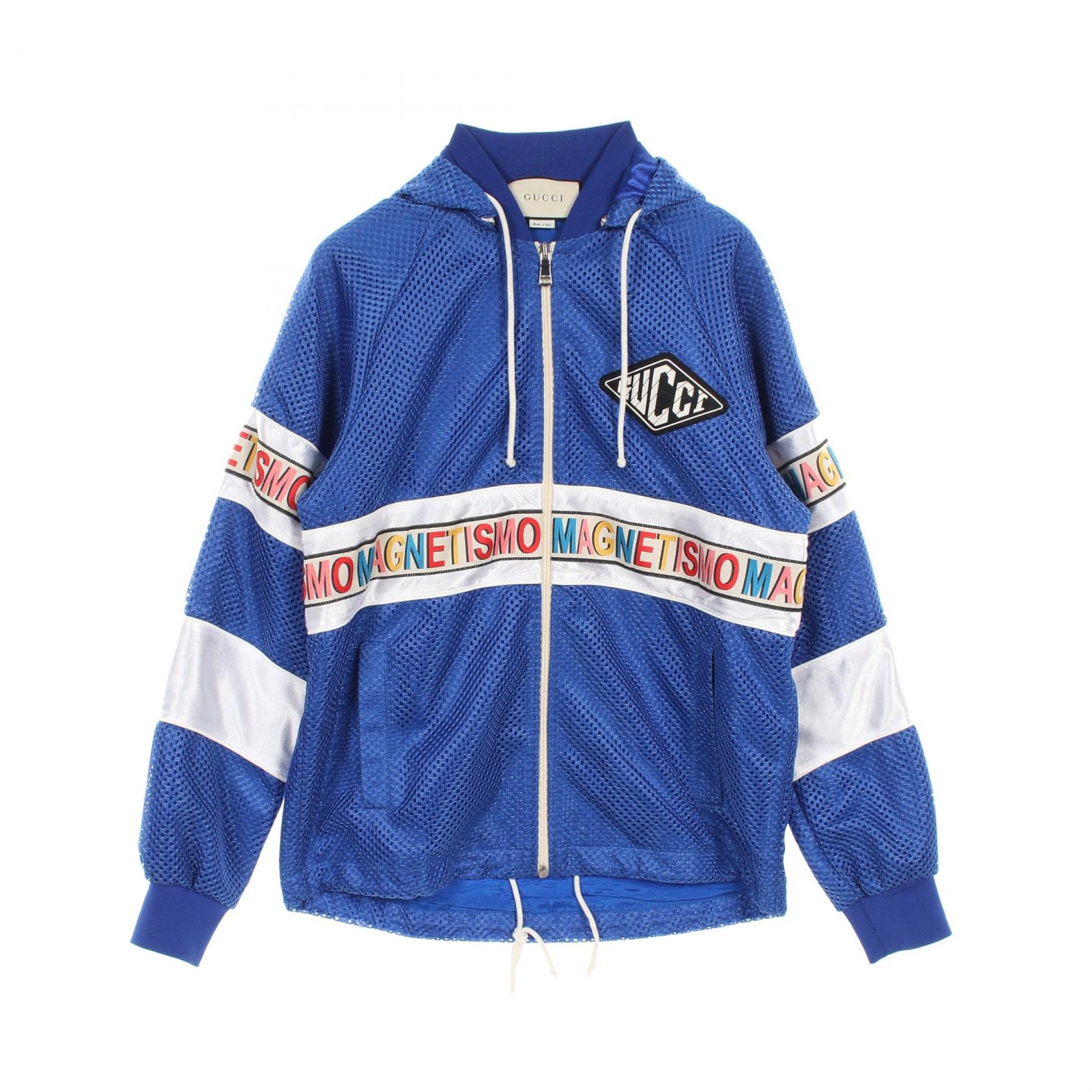 グッチ GUCCI Net Jacket with Magnetismo Stripe 衣料品 アウター ポリエステル ブルー系 【中古】