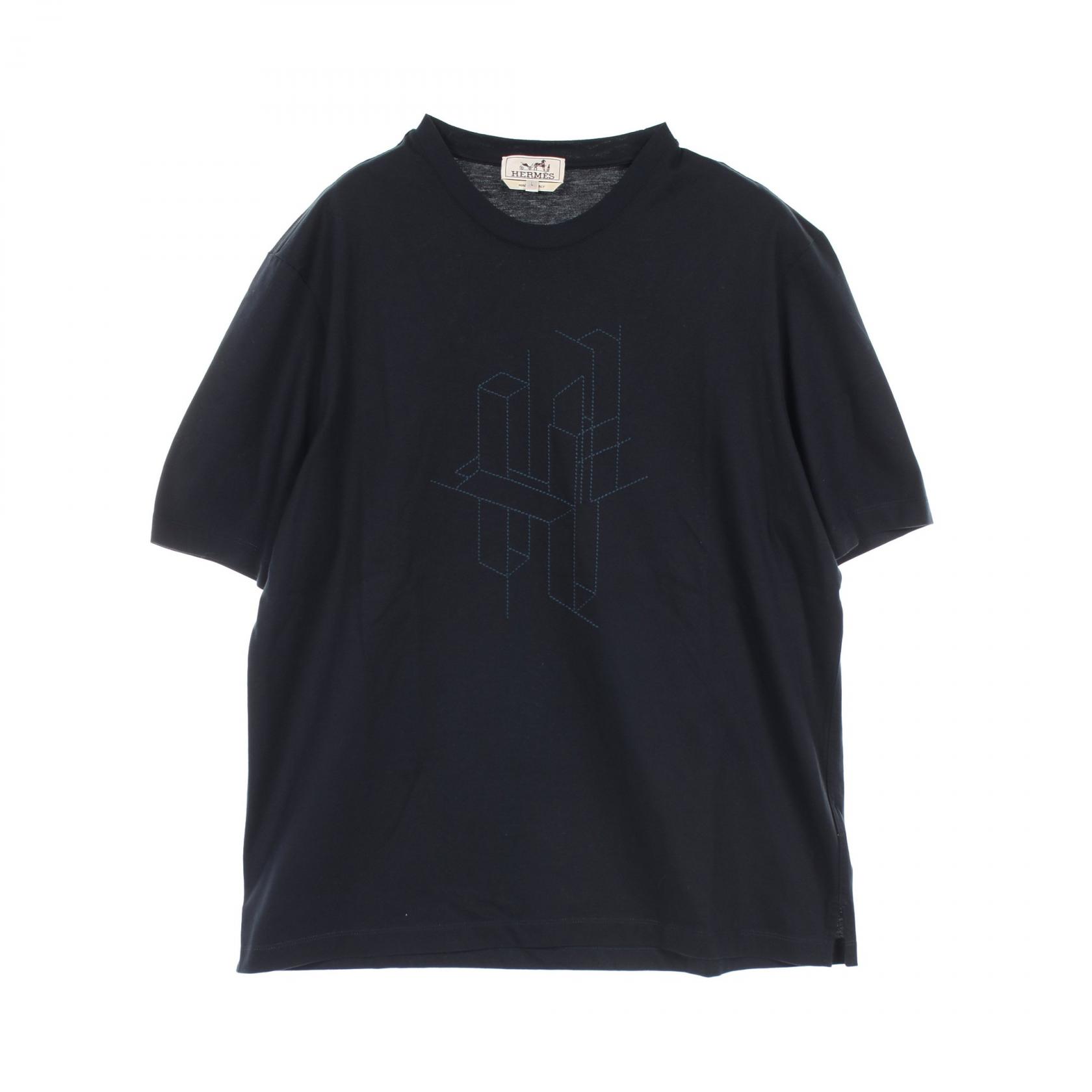エルメス HERMES H 3D エンブロイダリー カットソー 衣料品 トップス コットン ネイビー系 【中古】