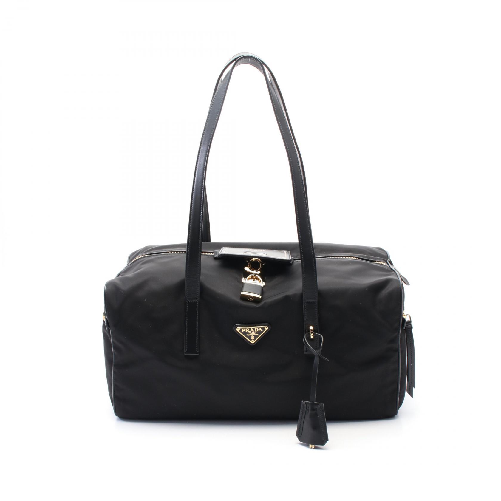 プラダ PRADA Re-Nylon ラージ トップハンドルバッグ ショルダーバッグ バッグ ナイロン レザー ブラック系 1BB135RDLNF0002 【中古】