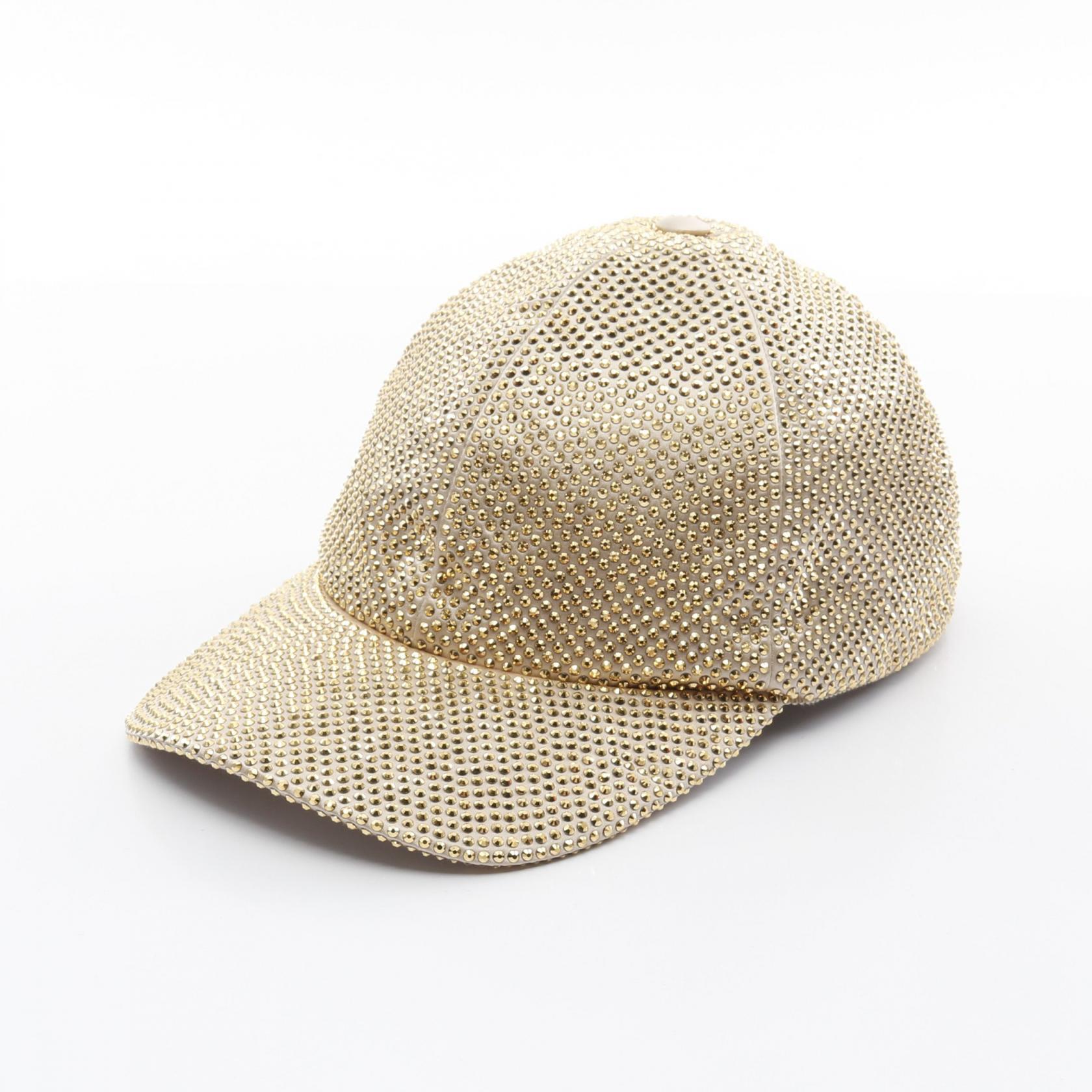 プラダ PRADA キャップ 帽子 シルク ビスコース ゴールド系 1HC2742CLAF0522 【中古】