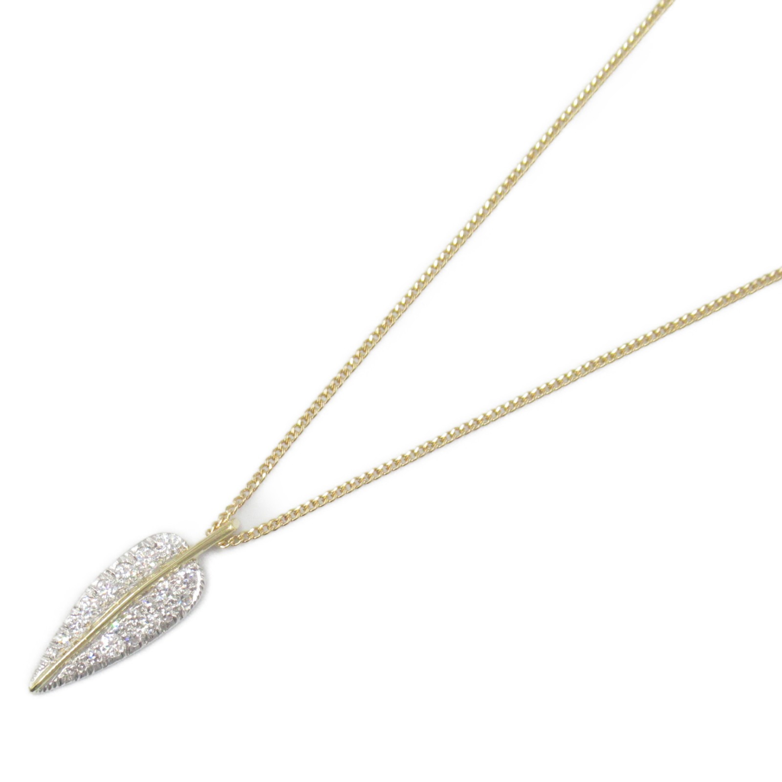 ティファニー TIFFANY＆CO リーフ ネックレス ダイヤ ネックレス ジュエリー K18（イエローゴールド） Pt900プラチナ ダイヤモンド クリア系 【中古】