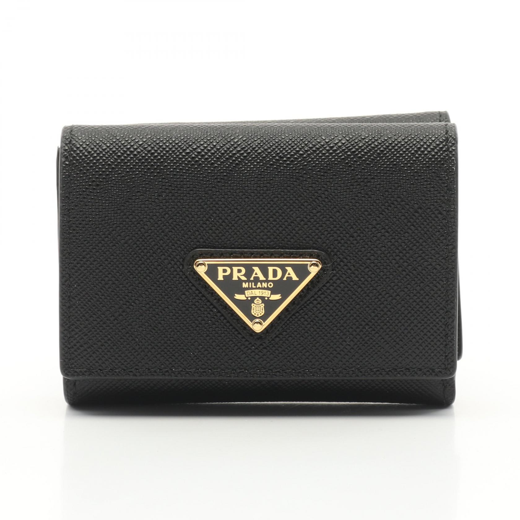 【極美品】PRADA マネークリップ 三角 金具 レザー 本革ブラック 付属品完備】PRADA マネークリップ 三角 レザー 本革ブラック