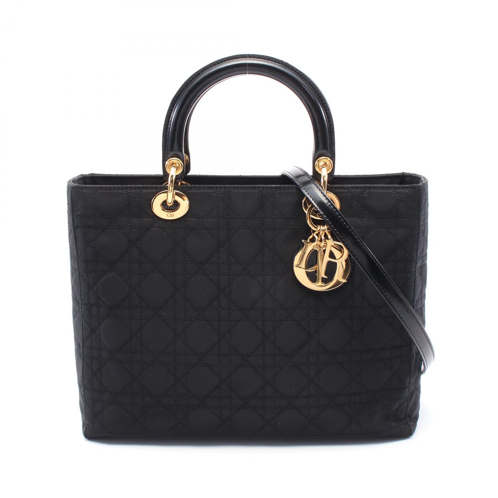 【中古】 クリスチャンディオール ハンドバッグ カナージュ ブラック ナイロン 日本直送 名牌中古包 】Christian Dior クリスチャン ディオール