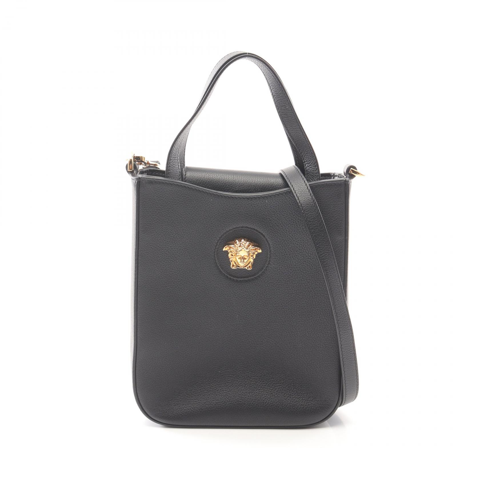 VERSACE ヴェルサーチ ミニハンドバッグ レザー ブラック 総柄 VERSACE ヴェルサーチ ミニハンドバッグ レザー ブラック 総柄