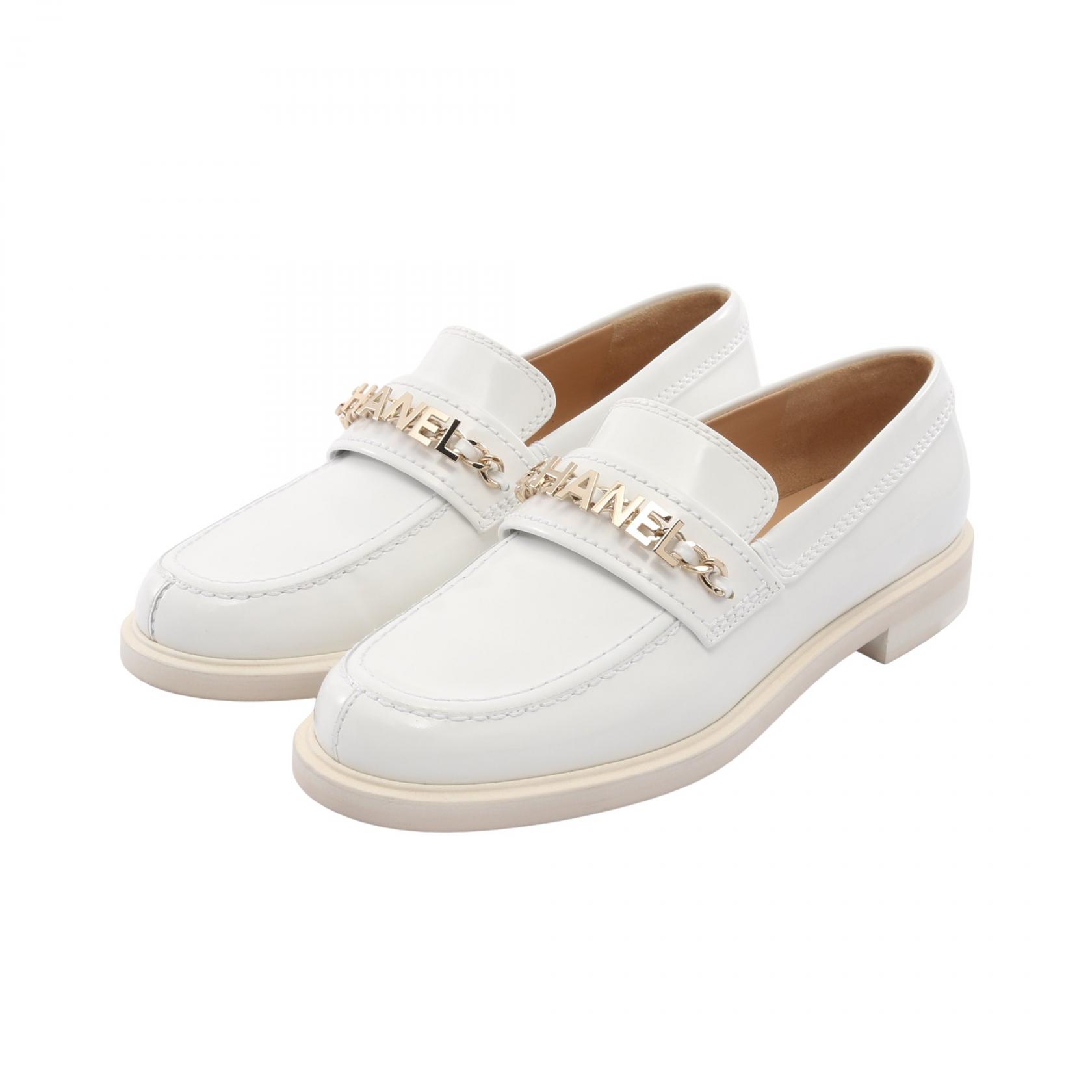 シャネル CHANEL ローファー 靴 レザー ホワイト系 【中古】