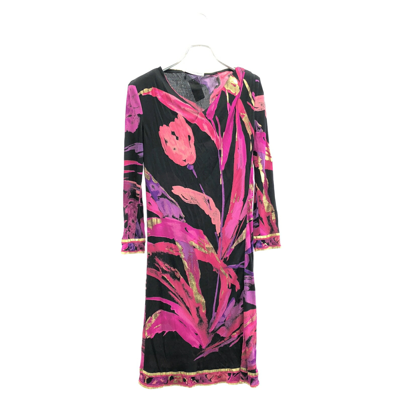 レオナールワンピース LEONARD(レオナール) 総柄シルク混半袖ワンピース ベルト付0360100