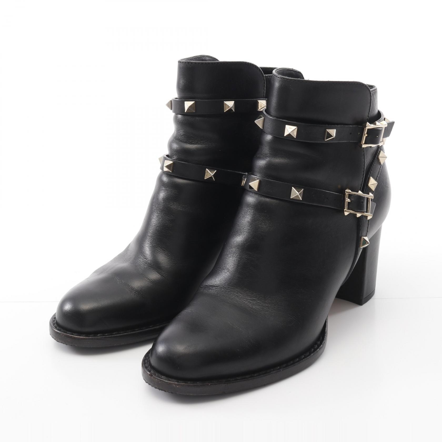 ブーツその他 VALENTINO BOOTS (5W2S0JS8HJL 0NO) Valentino Garavani Rockstud 80MM Grainy Calfskin Ankle Boots