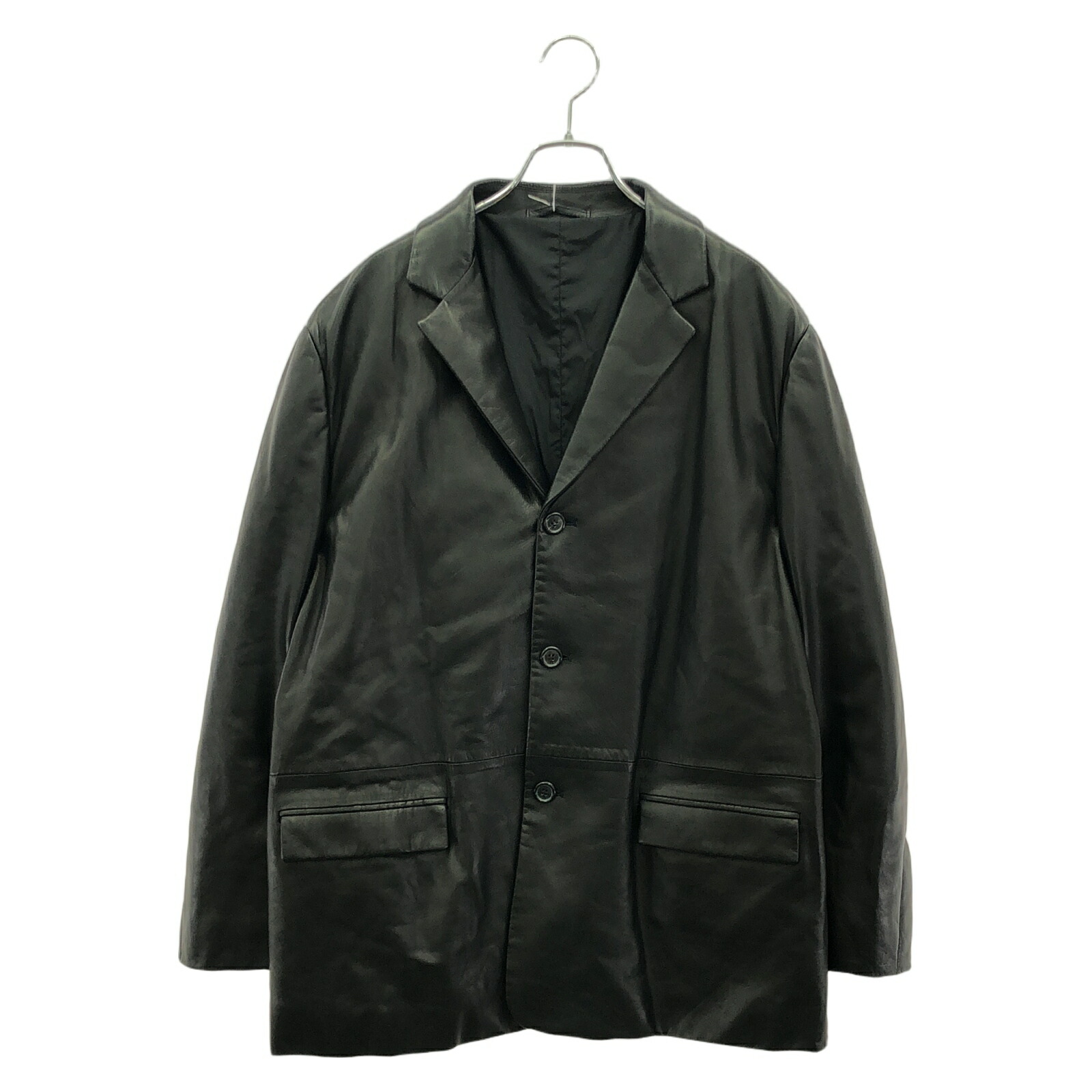 高級レザータグ◎PRADA プラダ レザーコート　ネイビー　ラムレザー　革 shopbring_3524i280027