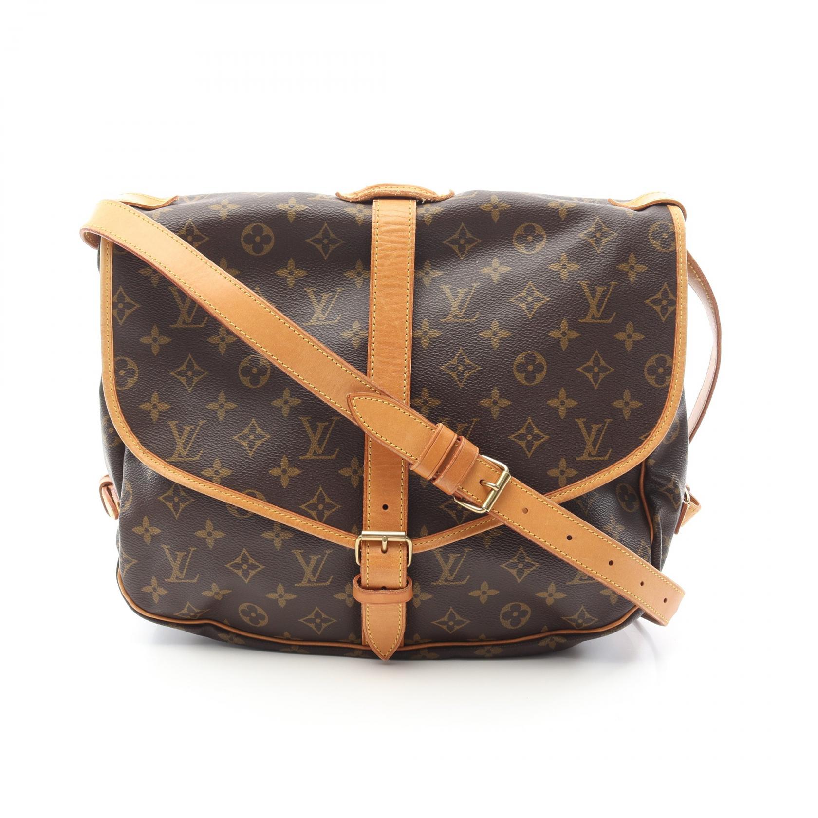 【20%OFFクーポン対象 4/4 20時-4/10 23:59】ルイ・ヴィトン LOUIS VUITTON ソミュール35 ショルダーバッグ バッグ PVCコーティングキャンバス レザー モノグラム ブラウン系 M42254 【中古】