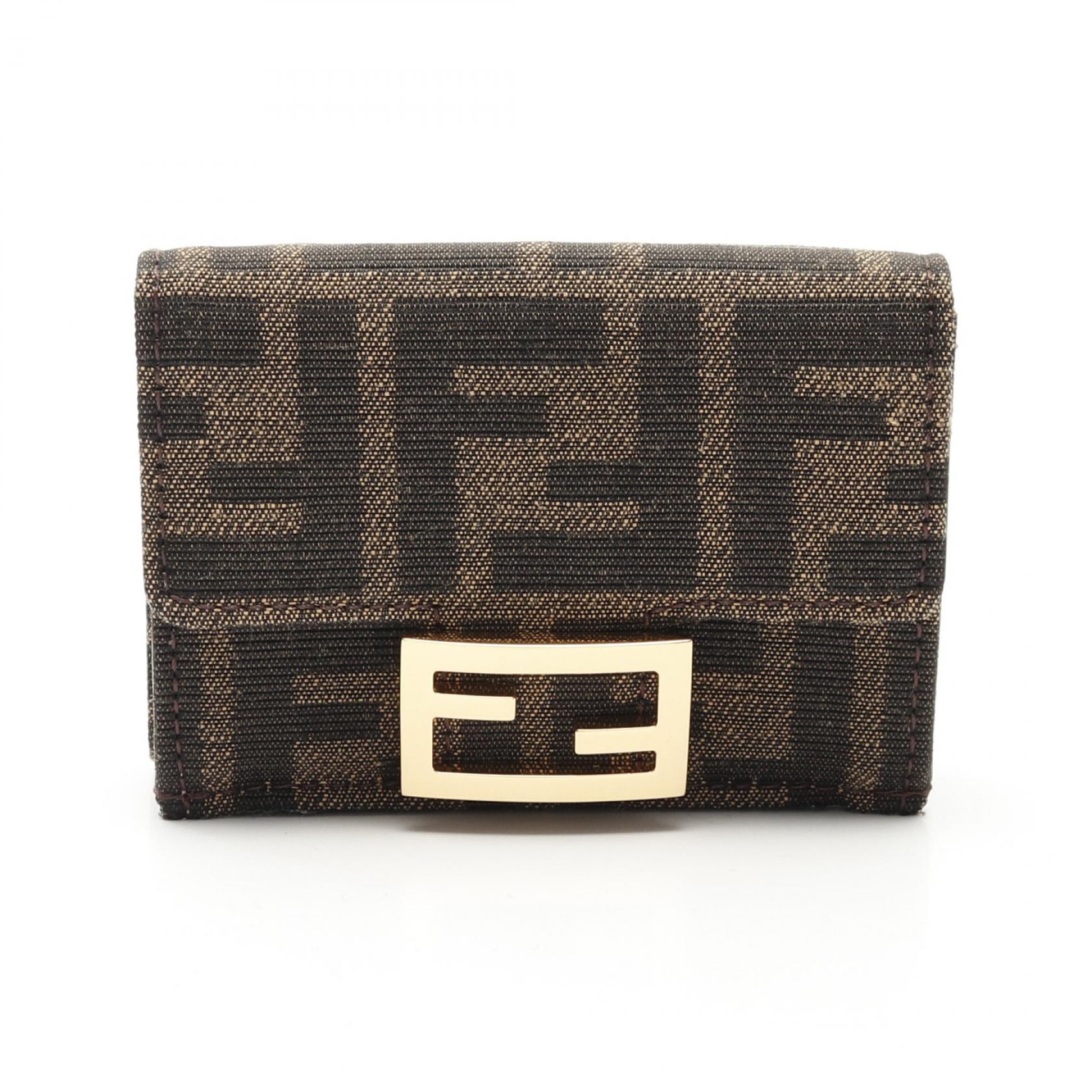 FENDI フェンディ エフイズ　マイクロ トリフォールド　ズッカ　ゴールド金具 FENDI フェンディ エフイズ マイクロ トリフォールド ズッカ