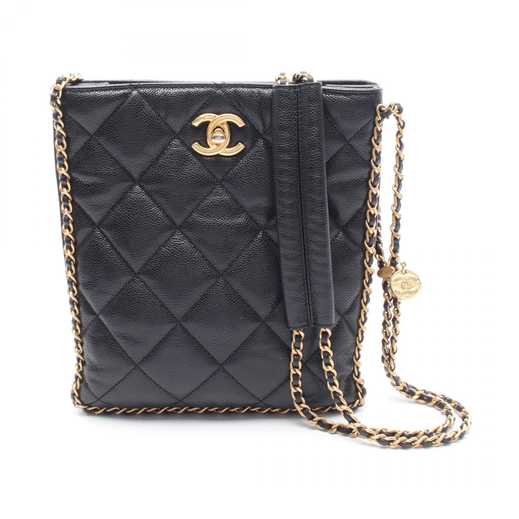 シャネル CHANEL スモールショッピングバッグ マトラッセ ショルダーバッグ バッグ カーフ（牛革） ブラック系 AS3470 【中古】