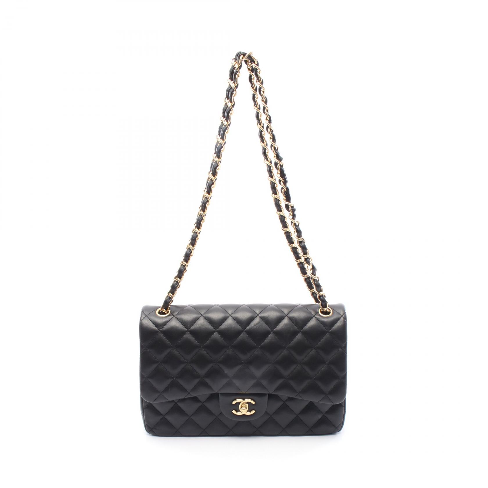 シャネル CHANEL デカマトラッセ30 クラシック ラージ Wフラップ ショルダーバッグ バッグ ラムスキン（羊革） ブラック系 A58600 【中古】