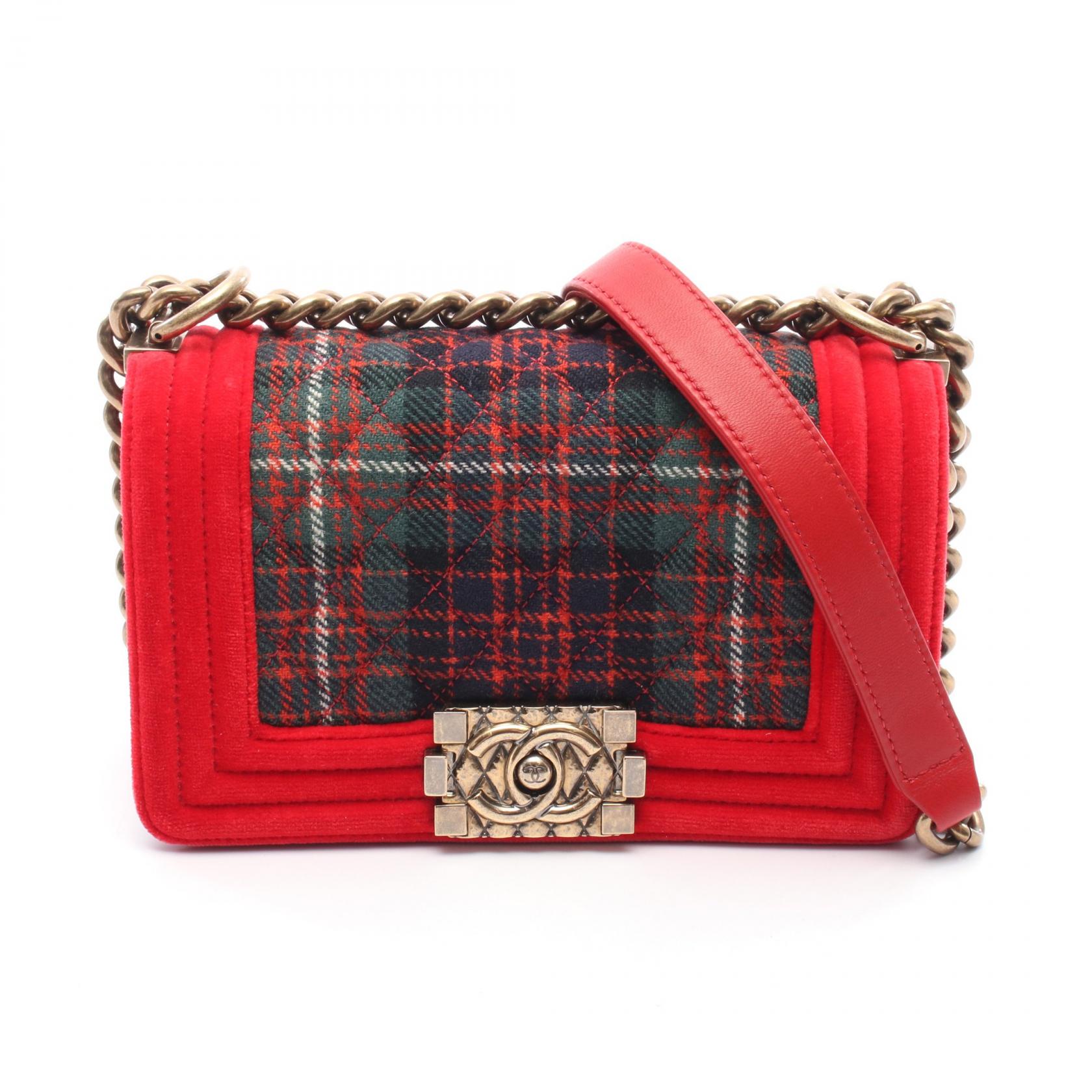 シャネル CHANEL ボーイシャネル スモール ショルダーバッグ バッグ ファブリック キャンバス レッド系 / グリーン系 / マルチカラー A67085 【中古】