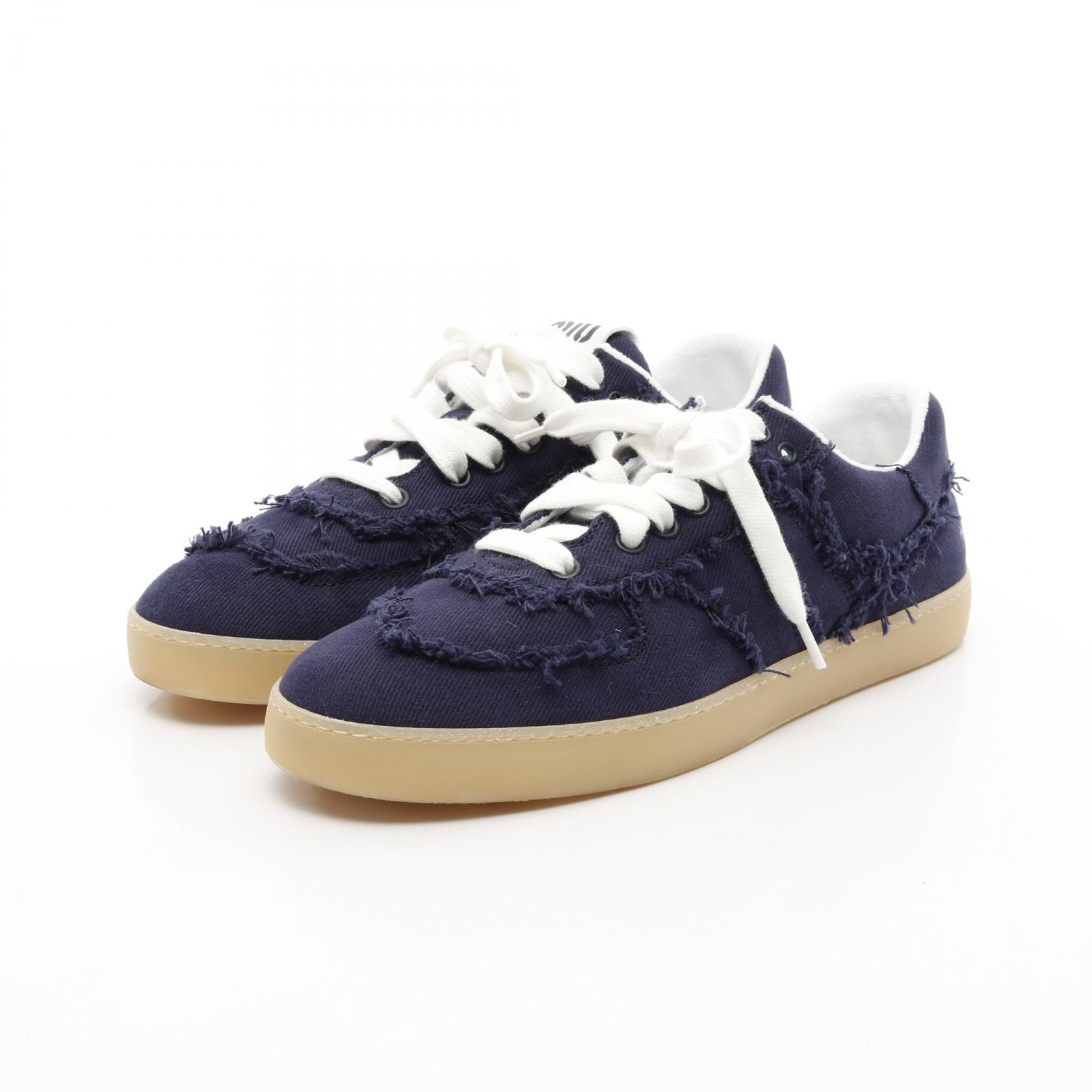 関税送料込◆miumiu ロゴ プルーム スエードスニーカー ネイビー Navy Plume Suede Sneakers | Miu Miu
