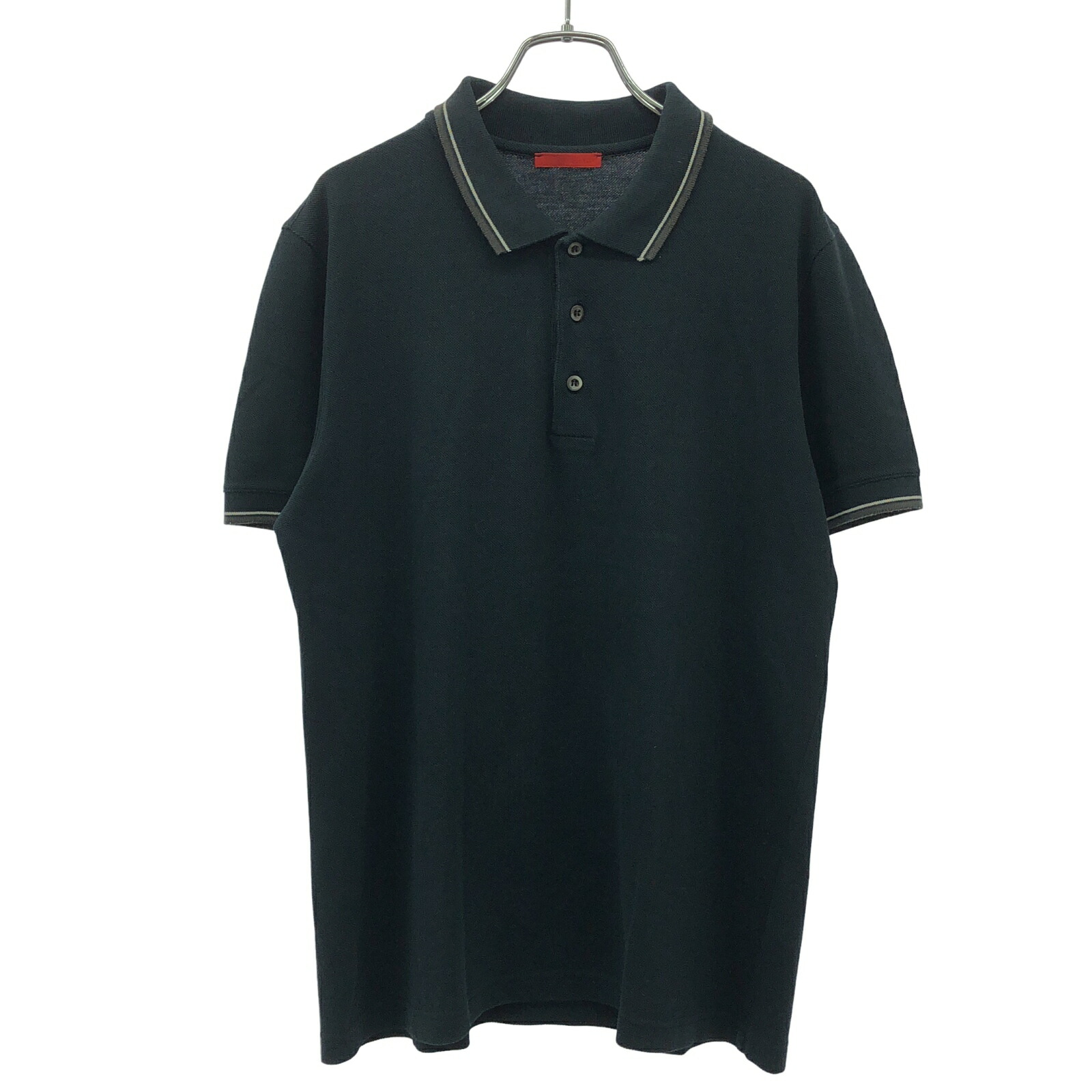PRADA ブラック ポロシャツ トリコロール襟 プラダ PRADA PRADA シャツ P497GR 14JW 長袖 ロゴ刺繍 （F0012