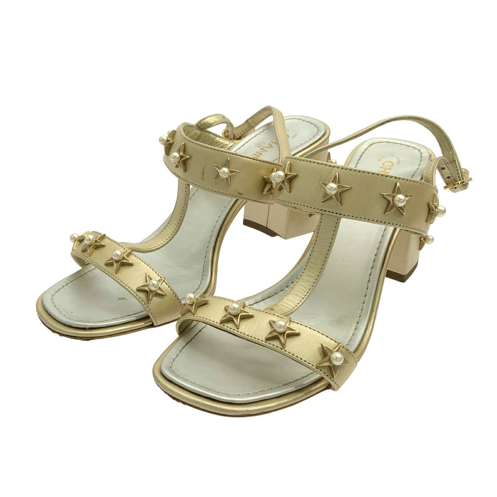 ◆揺れるCCチャーム♪◆CHANEL サンダル レザー チェーン CHANEL サンダル Sandals チェーンストラップ G35779 #35 22cm