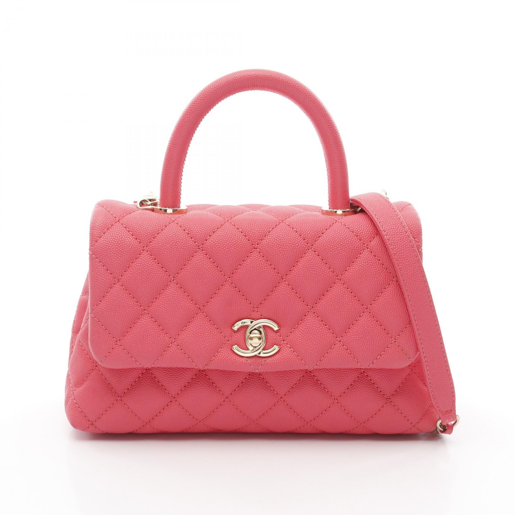 シャネル CHANEL ココハンドル フラップ マトラッセ ハンドバッグ バッグ カーフ（牛革） ピンク系 A92990 【中古】