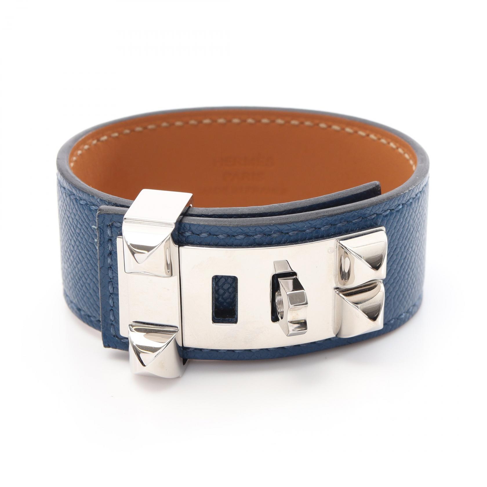 極美品✨ エルメス ゴリアテゴールド レザー ブレスレット シルバー ブラウン 新品同様 HERMES エルメス コリエ・ド・シアン 24 B刻印 レザー