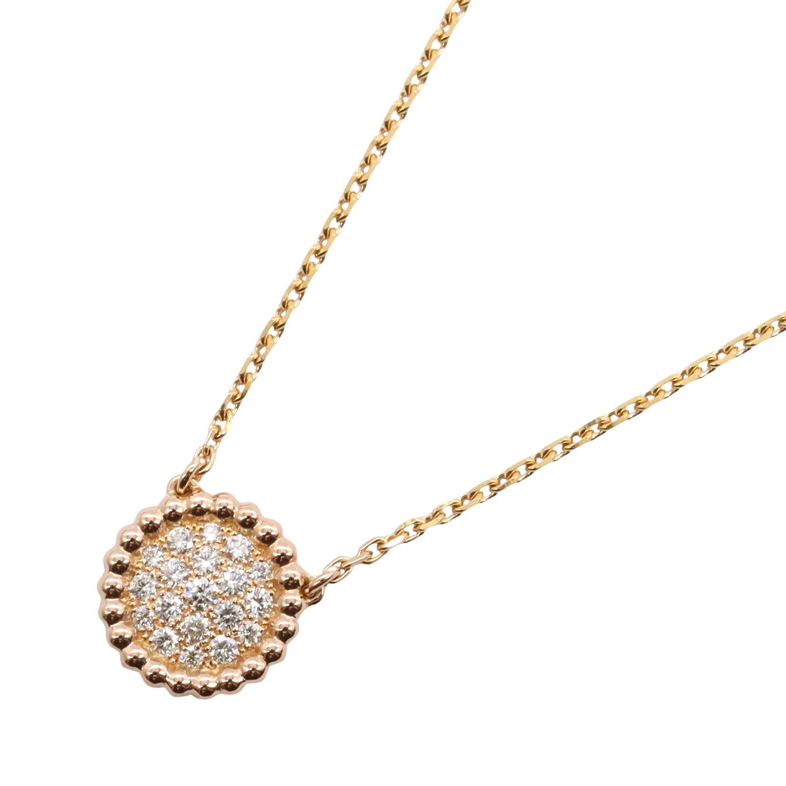 Van Cleef & Arpels ゴールド クローバーネックレス Perlée clovers pendant 18K rose gold, Diamond- Van Cleef & Arpels