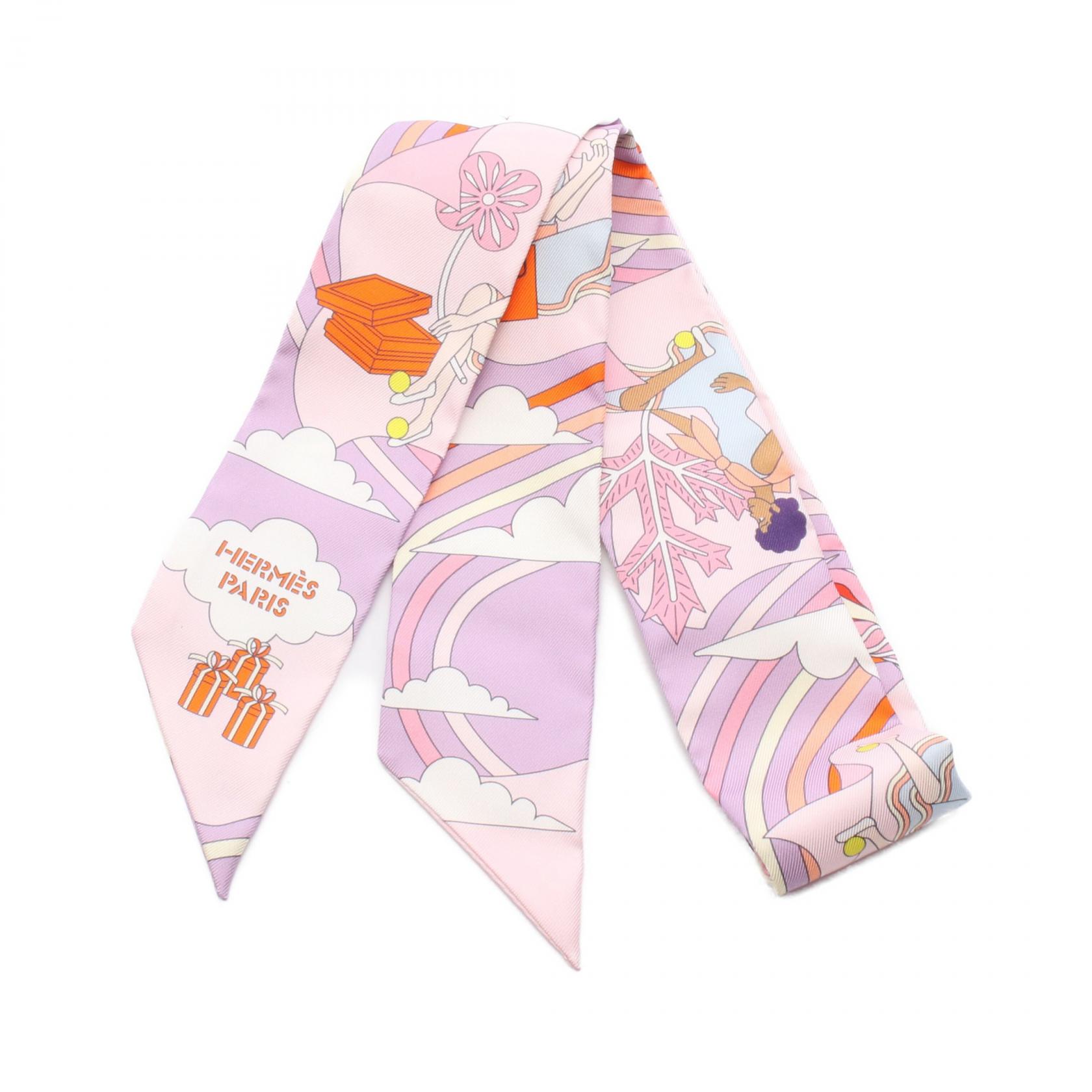 HERMES ツイリー　スカーフ ピンク シルク 100% 約5x90cm HERMES - 新品同様 エルメス HERMES ツイリー スカーフ シルク