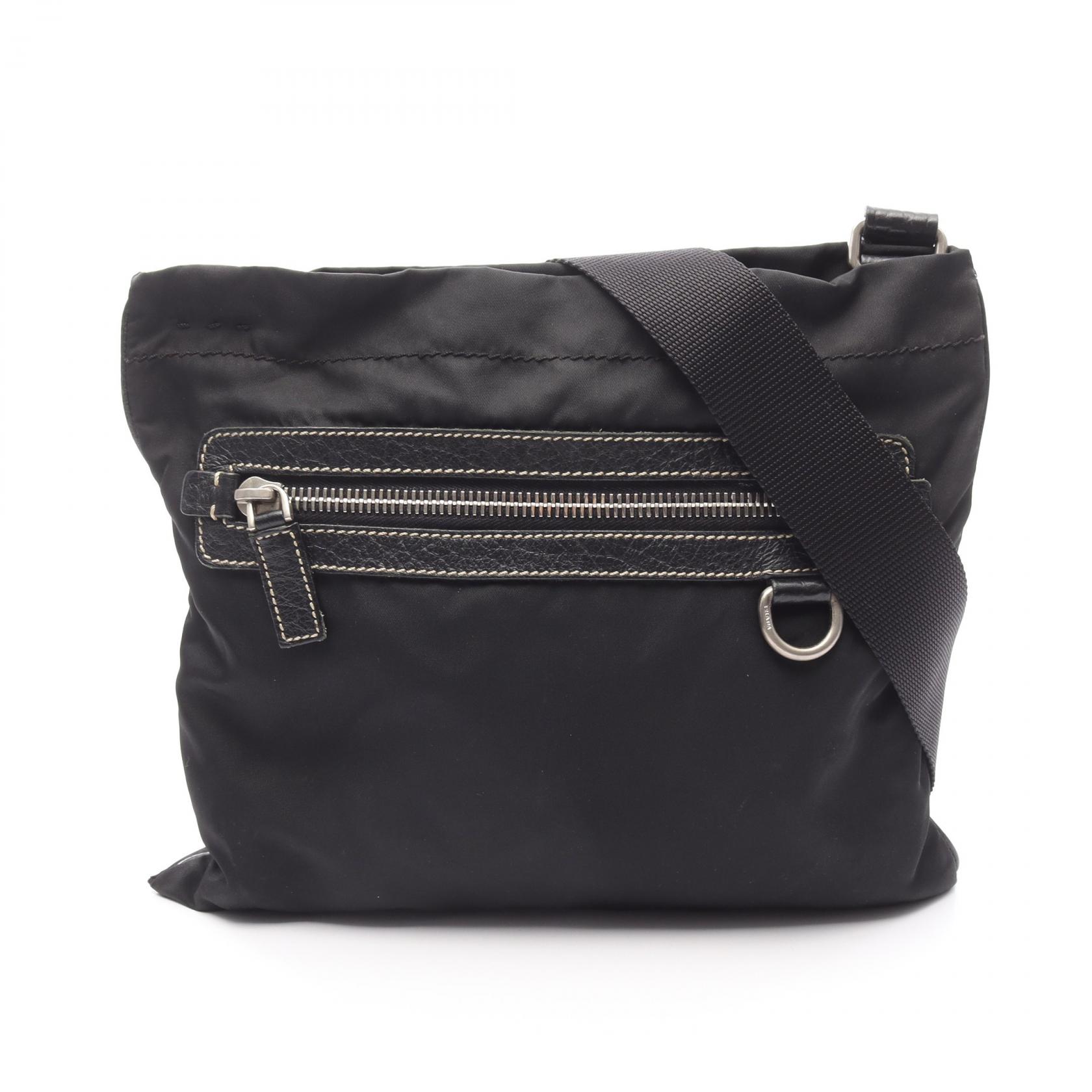 プラダ メッセンジャーバッグ レザー×ナイロン A4可 黒 シャドーロゴ プラダ メッセンジャーバッグ レザー×ナイロン A4可 黒 シャドーロゴ