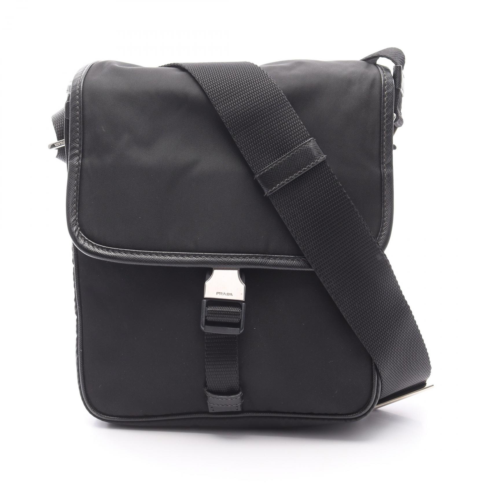 プラダ PRADA ショルダーバッグ バッグ ナイロン サフィアーノレザー ブラック系 【中古】